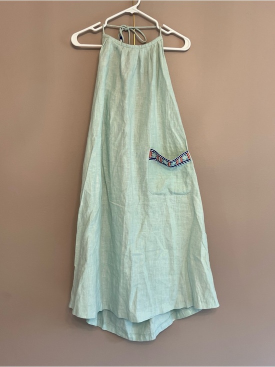 Anthropologie Dresses & Skirts - Pepin Anthropologie Linen Halter Dress MIDI Size 0 Aqua Beaded Pocket New Damage